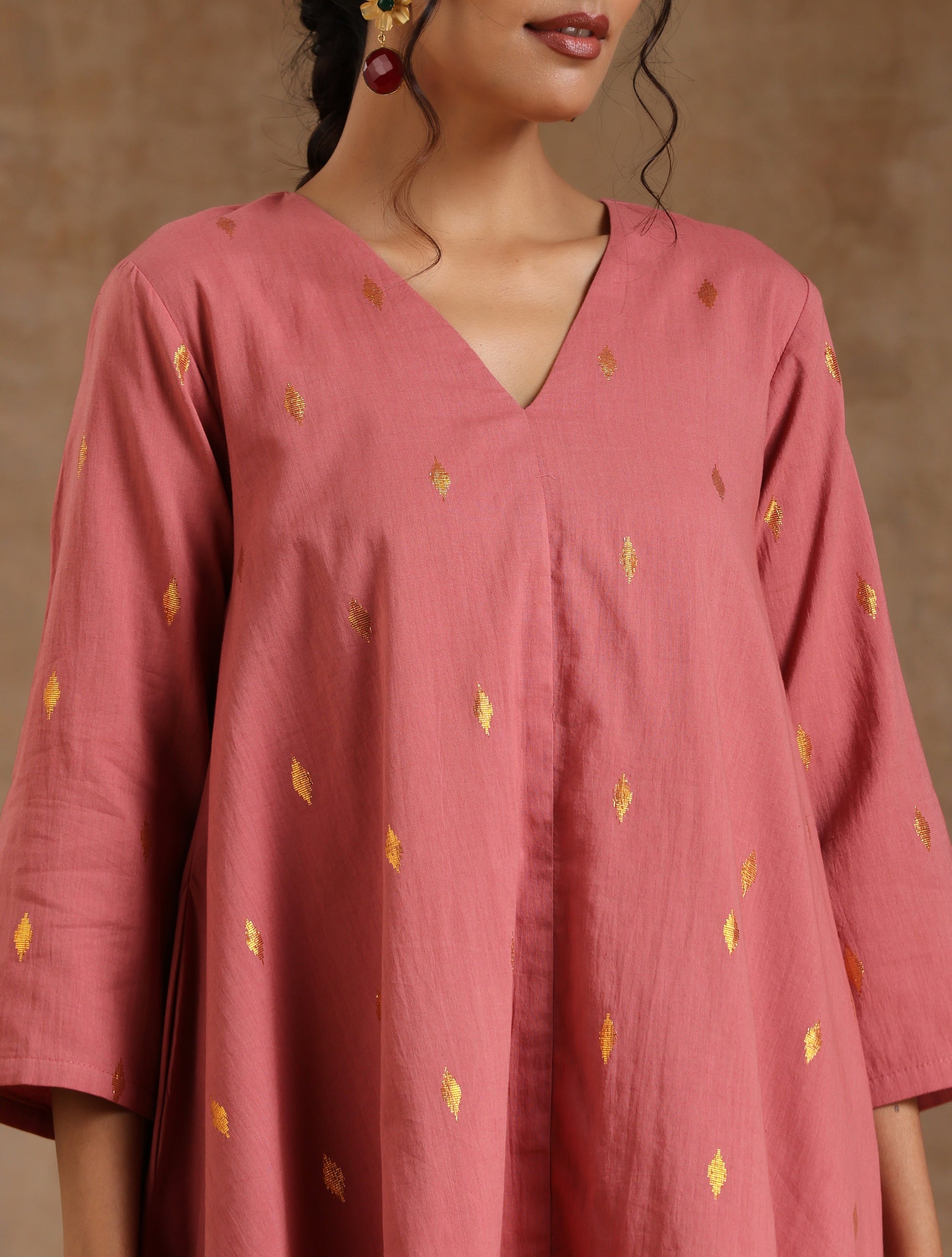 trueBrowns Blush Gold Cotton High-Low Co-Ord Set - Swadesiicart