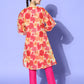 InWeave Women's Red Mustard Chintz Long Organza Cape - Swadesiicart