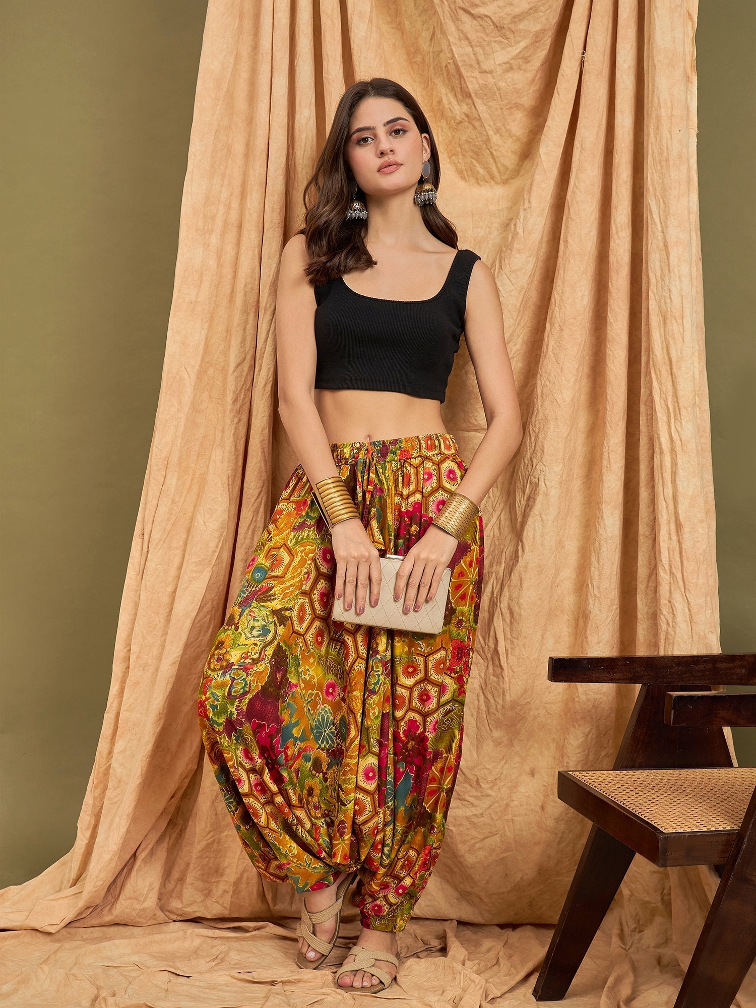 InWeave Mustard Multi Flower Harem Pant - Swadesiicart