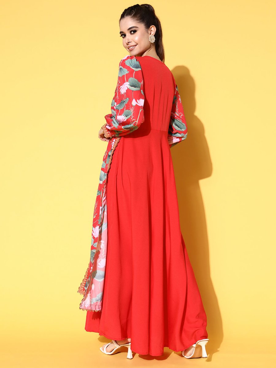 Ahalyaa Floral Printed Tie-Ups Maxi Ethnic Dress | Swadesiicart