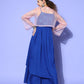 InWeave Women's Ink Blue Strappy Set With Pink Chintz Print Short Organza Cape - Swadesiicart