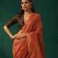 trueBrowns Rust Cotton Gold Lurex Striped Ready to Wear Saree | Swadesiicart