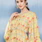 InWeave Women's Yellow Orange Ikkat Print Short Dress - Swadesiicart