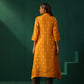 trueBrowns Mustard Geometric Floral Viscose Silk Front Gathered Kurta Pant Set | Swadesiicart