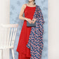 InWeave Women's Red Strappy Set W Navy Pink Lotus Cr Duptta - Swadesiicart