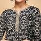 InWeave Women's Black Ikkat Print Gota Cotton Straight Kurta - Swadesiicart
