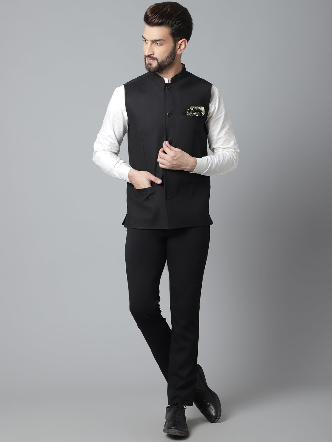 Even Apparels Men's Black Nehru Jacket With Welt Pockets | Swadesiicart