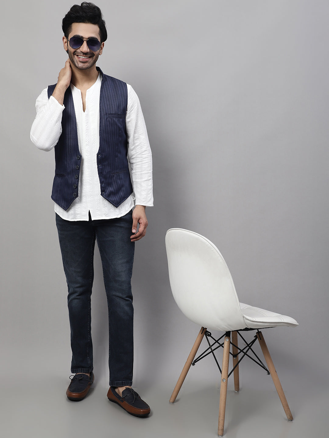 Even Apparels Men's Blue Nehru Jacket With Welt Pockets | Swadesiicart