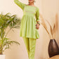 InWeave Women's Pear Green Round Neck Square Gota Work Kurta Pant Set - Swadesiicart