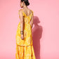 InWeave Women's Yellow Bandhani Motif Shoulder Tie Up Kurta Set - Swadesiicart