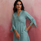 trueBrowns Aqua Blue Cotton Dobby Angrakha Kurta Set | Swadesiicart
