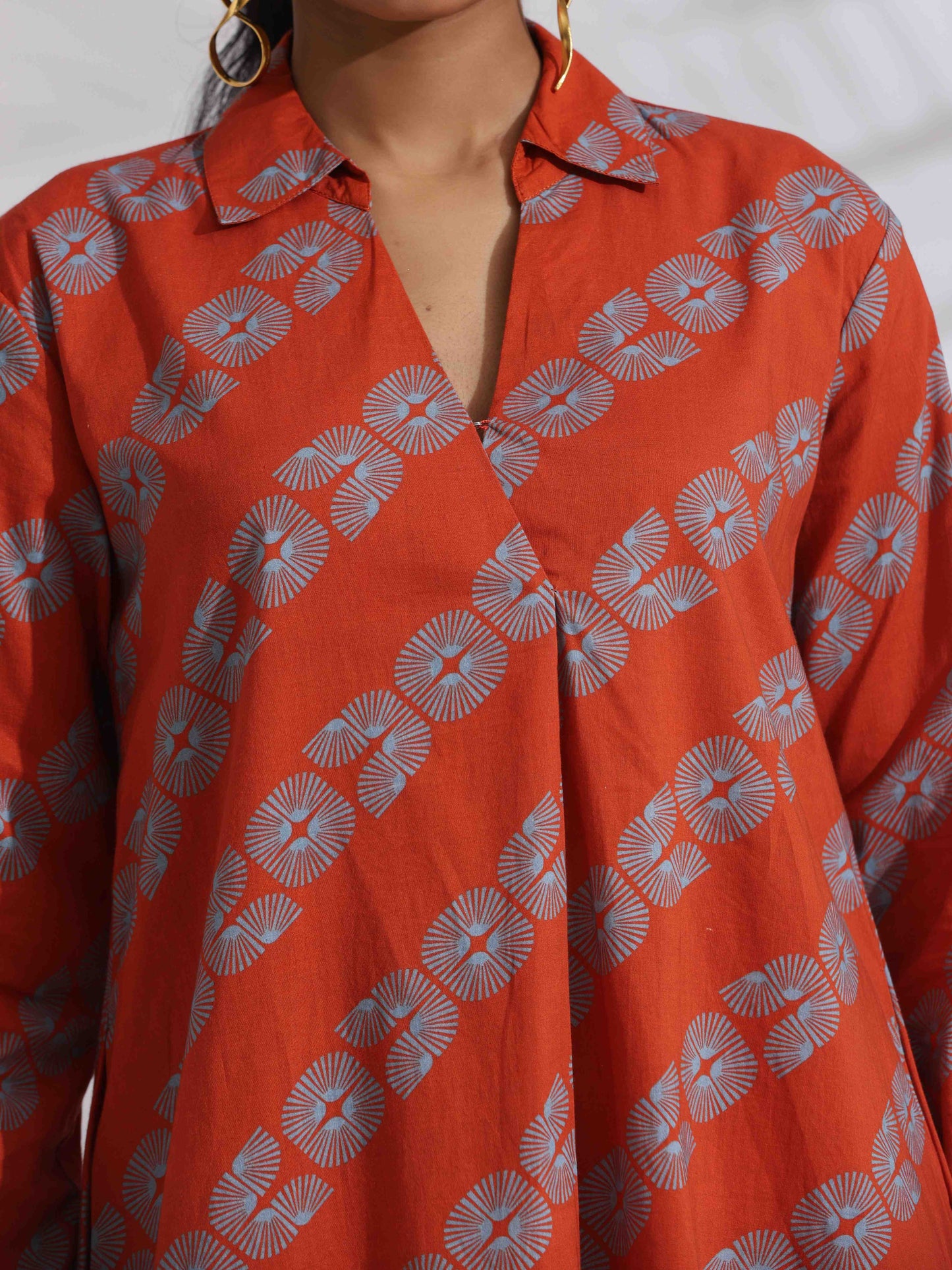 trueBrowns Orange Cotton Print Co-ord Set - Swadesiicart