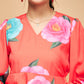 InWeave Women's Dark Orange Pink Blue Flower Belted Dress - Swadesiicart