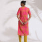 trueBrowns Pink Cotton Print A-line Kurta Set | Swadesiicart