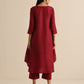 trueBrowns Maroon Slub Gathered Kurta Pant Set | Swadesiicart