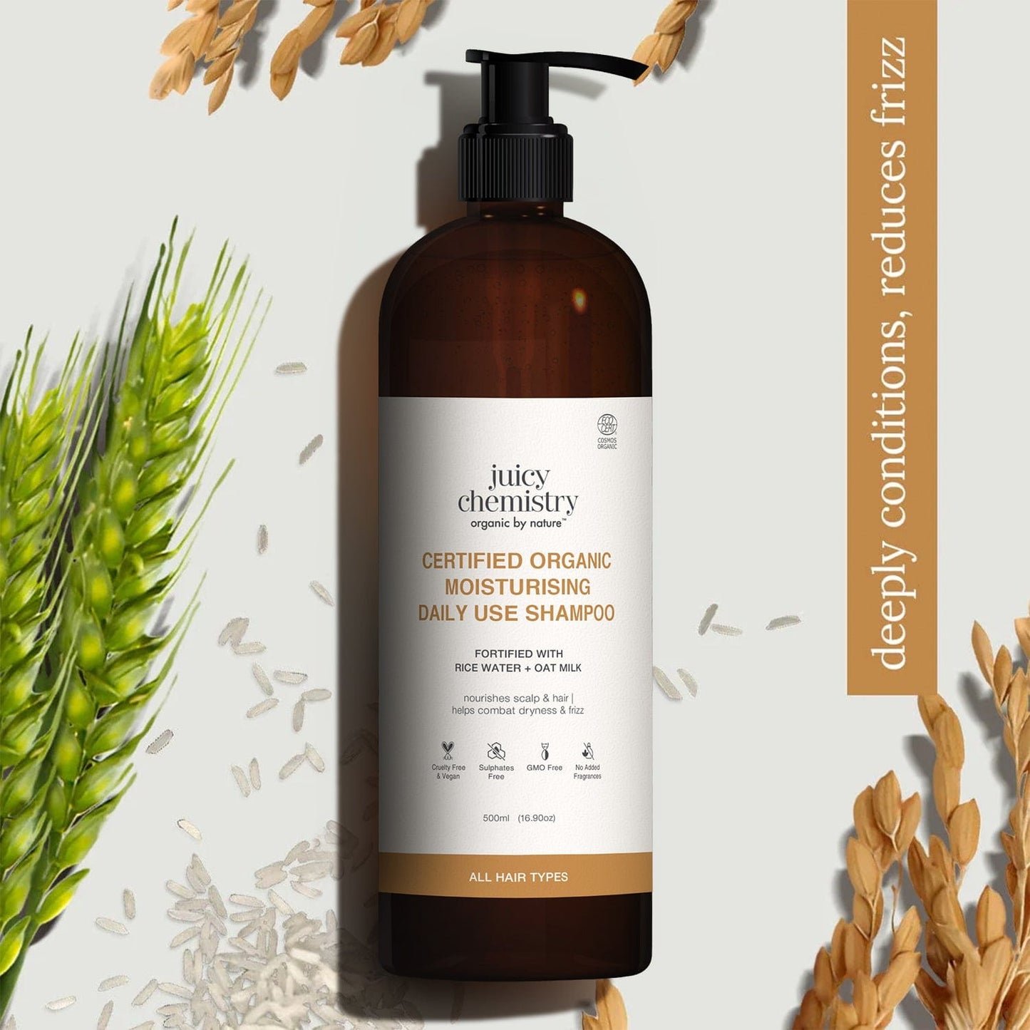 Certified Organic Moisturising Daily Use Shampoo Fortified with Rice Water + Oat Milk