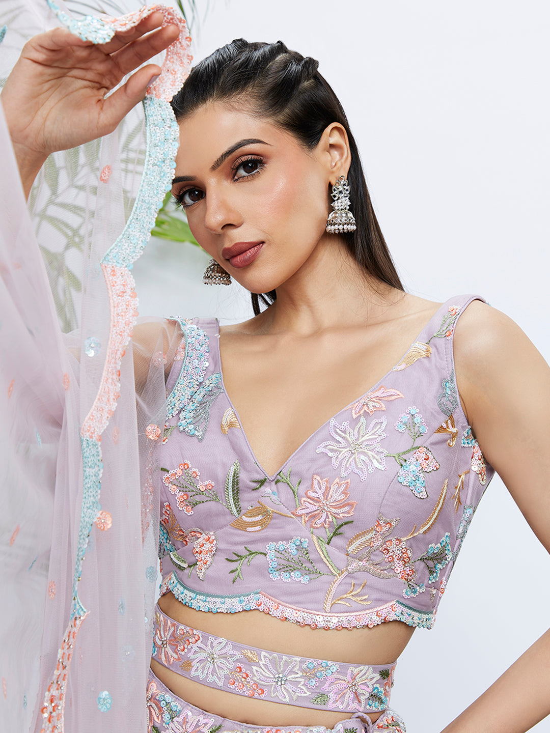 House of Panchhi Pink Chiffon Sequins And Thread Embroidery Lehenga Choli & Printed Dupatta | Swadesiicart