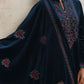 trueBrowns Blue Velvet Floral Embroidered Kurta Pant Dupatta Set | Swadesiicart