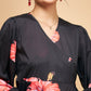 InWeave Women's Black Red Big Flower Belted Dress - Swadesiicart