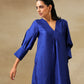 trueBrowns Blue Textured Silk Puff Sleeve Kurta Pant Set | Swadesiicart