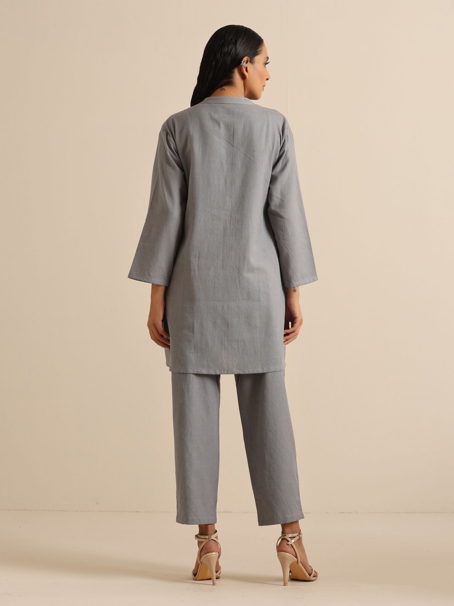 trueBrowns Steel Blue Khadi Relaxed Co-Ord Set - Swadesiicart