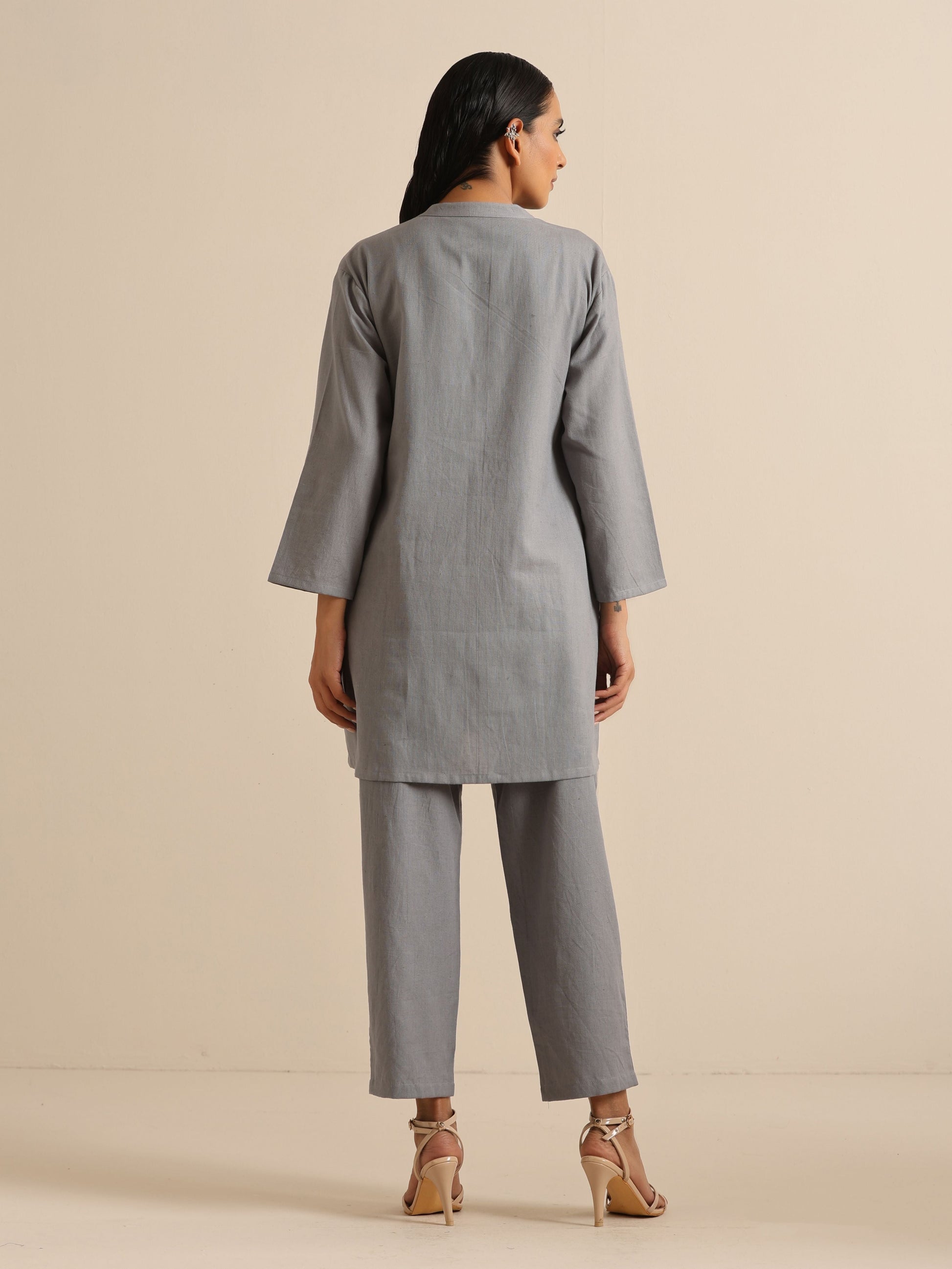 trueBrowns Steel Blue Khadi Relaxed Co-Ord Set - Swadesiicart
