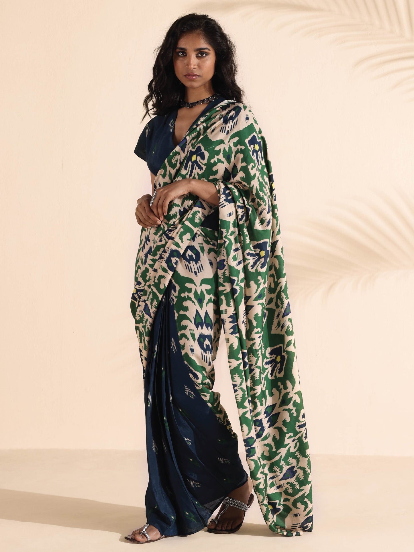 trueBrowns Blue Muslin Ikat Blouse | Swadesiicart