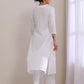 trueBrowns White Dobby Neck Pleat Kurta Pant Set | Swadesiicart