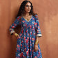 trueBrowns Blue Print Flared Anarkali Kurta Set | Swadesiicart