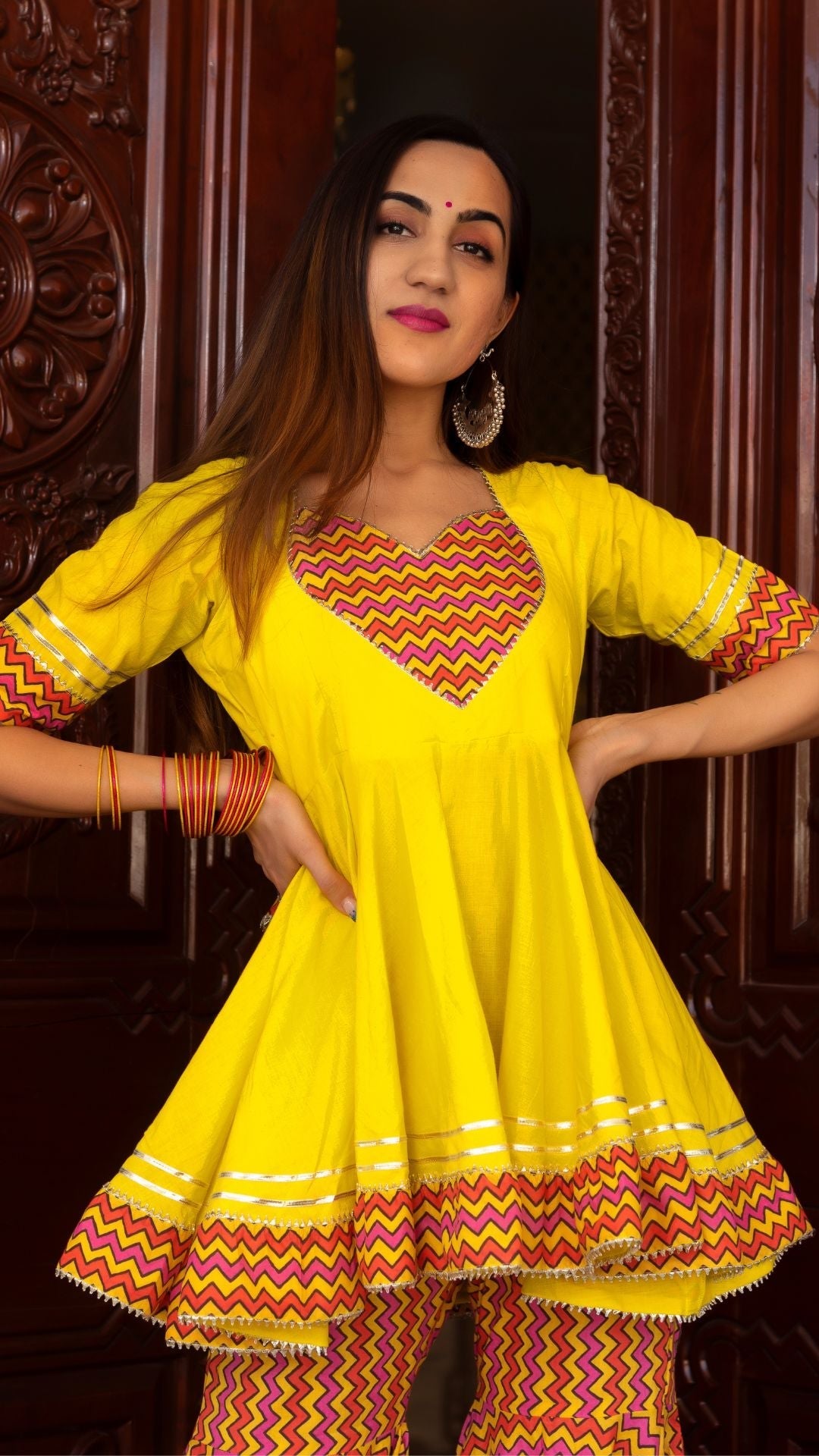 Pomcha Jaipur Tuscan Yellow Cotton Sharara Set | Swadesiicart
