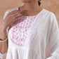 InWeave Women's White Lurex Pink Dye Patch Gota Anarkali Kurta Set W Dupatta - Swadesiicart
