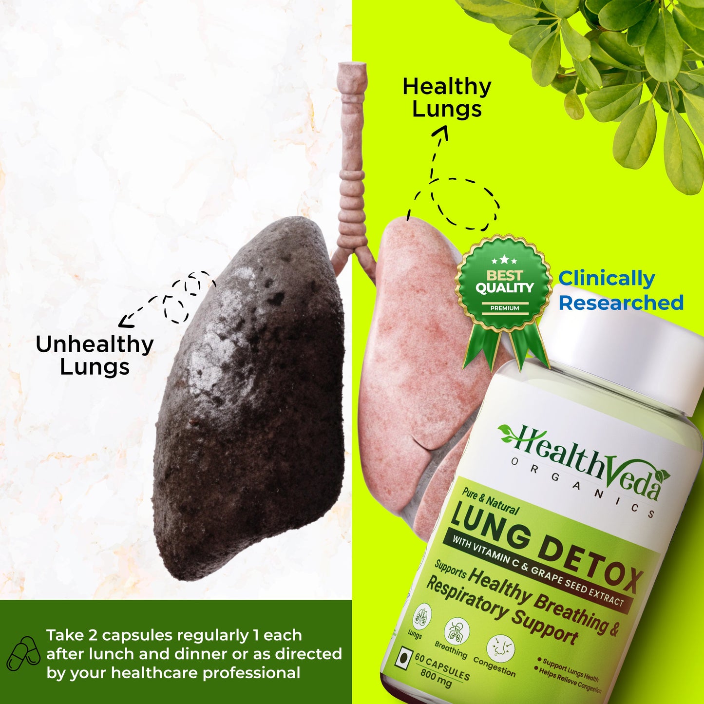 Health Veda Organics Lung Detox Veg Capsules - Swadesiicart