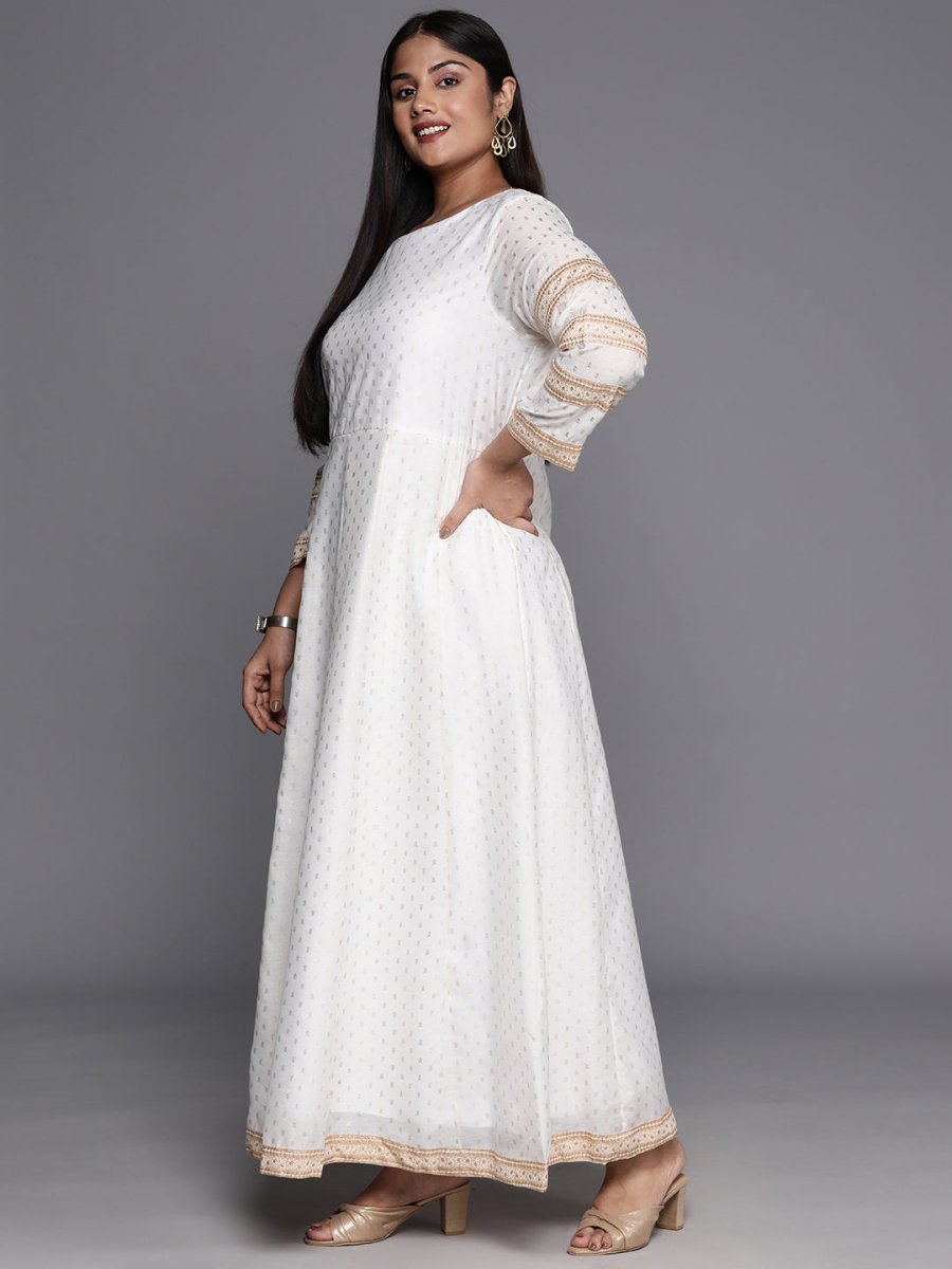 Ahalyaa Plus Size Boat Neck Maxi Ethnic Dress With Dupatta | Swadesiicart