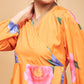 InWeave Women's Haldi Yellow Pink Mauve Flower Belted Dress - Swadesiicart