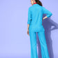 InWeave Women's Aqua Blue Coord Set With Maroon Abstract Scarf - Swadesiicart
