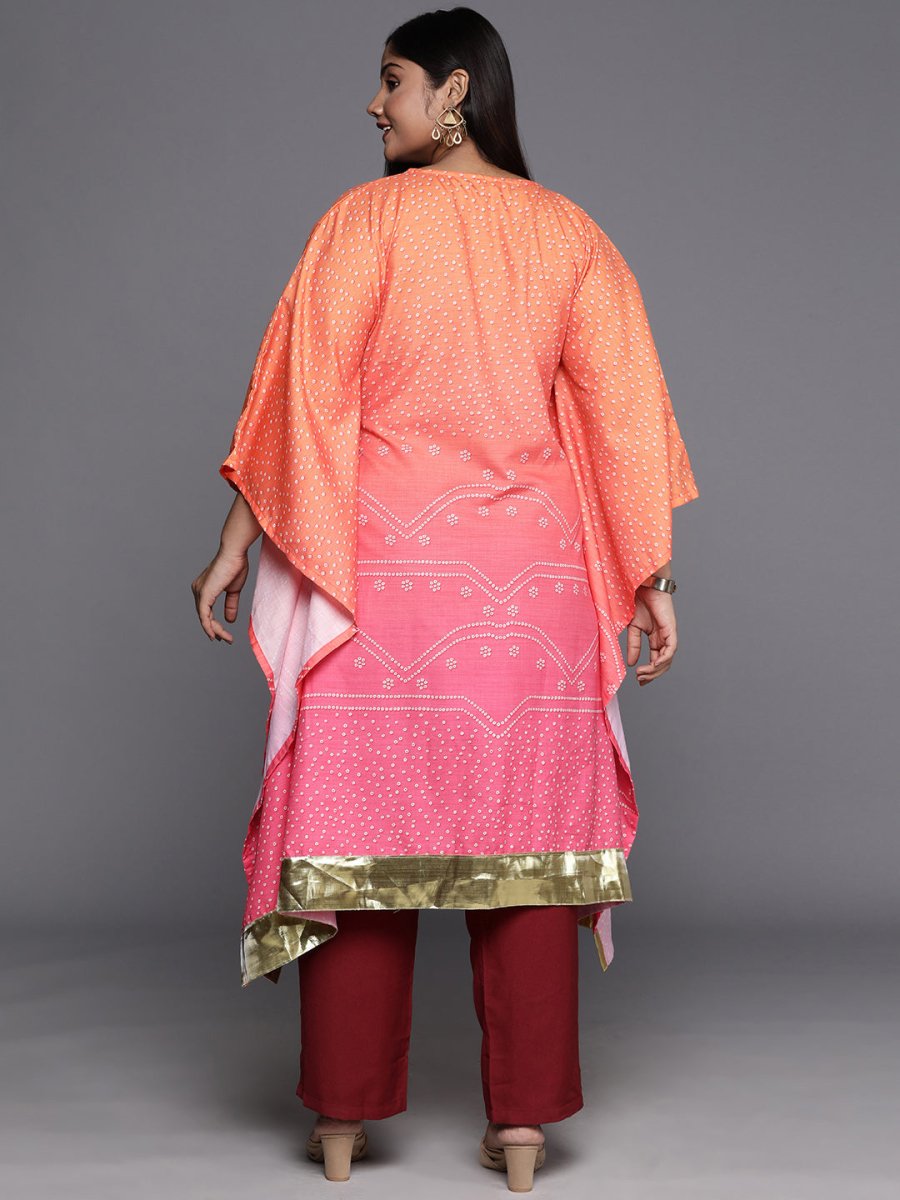Ahalyaa Plus Size Bandhani Printed Flared Sleeves Gotta Patti Kaftan Kurta | Swadesiicart