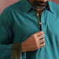 trueBrowns Men's Teal Cotton Shirt Collar Stylized Kurta Co-ord set - Swadesiicart