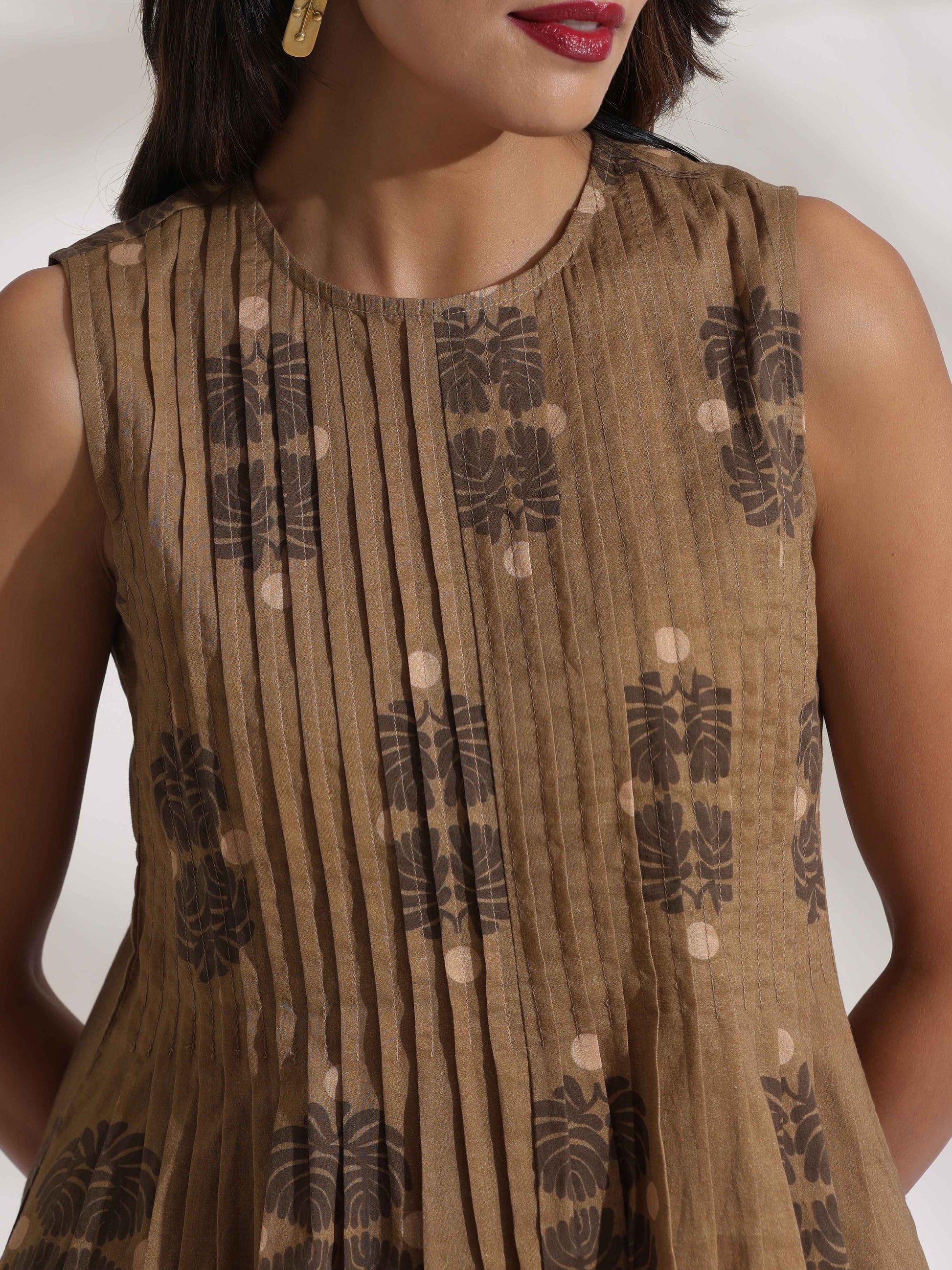 trueBrowns Beige Cotton Skirt Co-ord Set - Swadesiicart