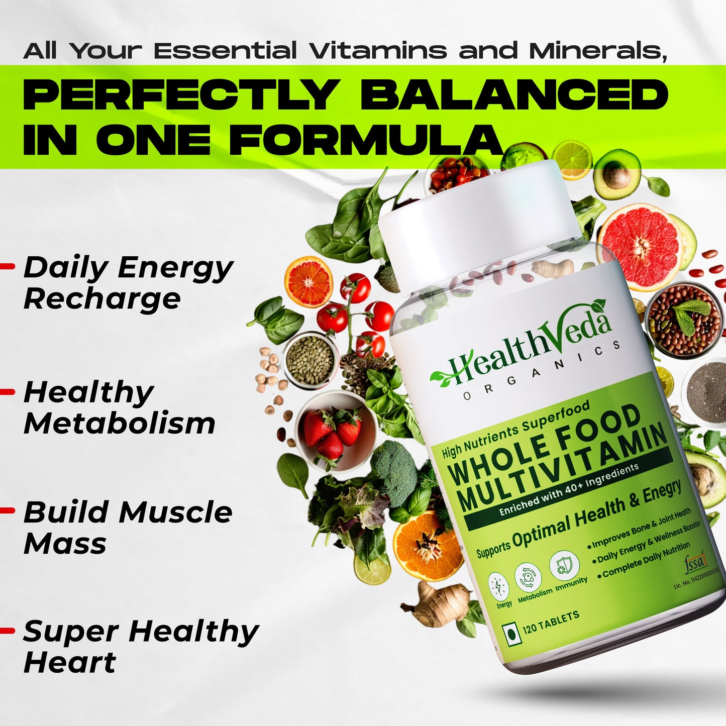 Health Veda Organics Whole Food Multivitamin Veg Tablets - Swadesiicart
