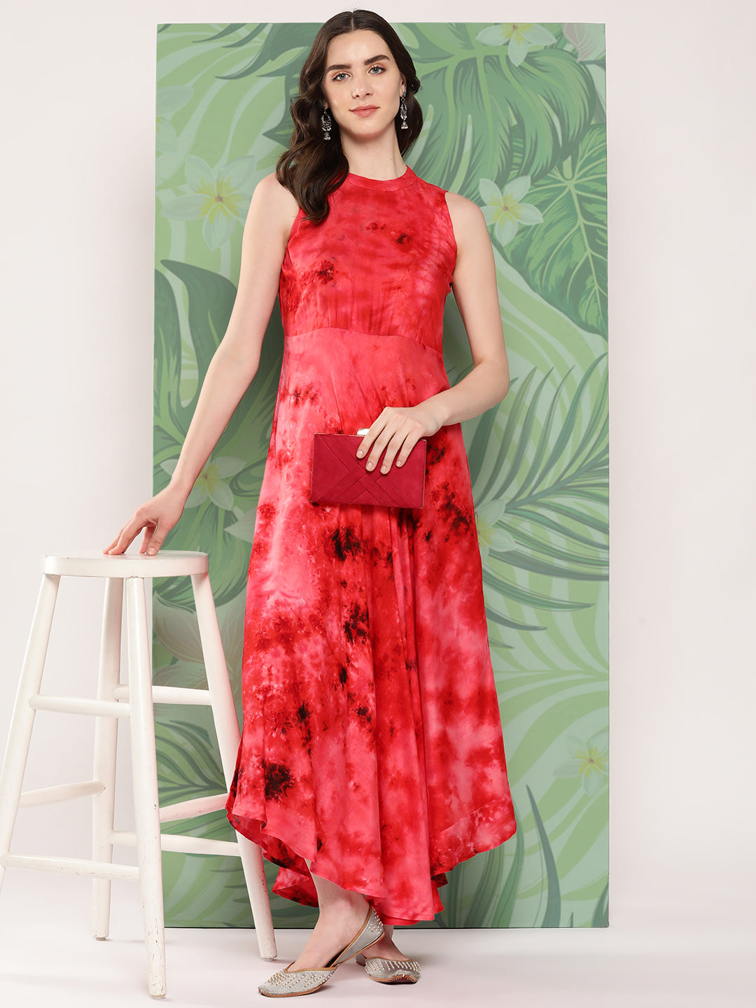 InWeave Women's Red Tie And Die Dress - Swadesiicart