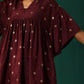 trueBrowns Wine Diamond Viscose Silk Waist Sleeve Gathered Co-ord Set - Swadesiicart