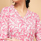 InWeave Women's Pink Foil White Print Angrakha Stright Kurta - Swadesiicart