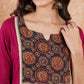 InWeave Women's Wine Printed Neck Patch Work Straight Kurta - Swadesiicart