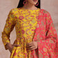 trueBrowns Sunshine Yellow Overall Floral Block Print Cotton Kurta Pant Dupatta Set | Swadesiicart
