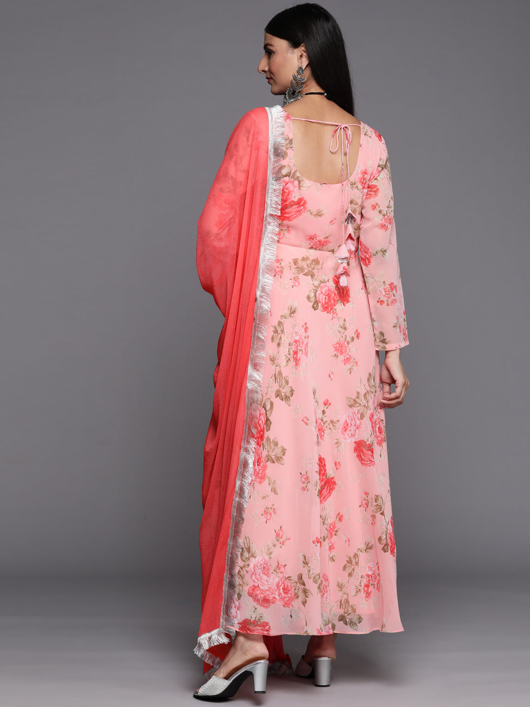 Varanga Pink Anarkali Kurta Paired With Chiffon Dupatta - Swadesiicart