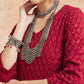 InWeave Women's Maroon Chikankari Long Anarkali Kurta Sharara Set - Swadesiicart