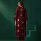 trueBrowns Wine Geometric Viscose Silk High Slit Kurta Pant Set | Swadesiicart