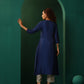 trueBrowns Blue Silk Angrakha Kurta Pant Set | Swadesiicart