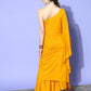 InWeave Women's Mustard Mirror Work One Shoulder Kurta Set - Swadesiicart