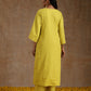 trueBrowns Lime Gold Cotton Relax High Slit Kurta Set | Swadesiicart